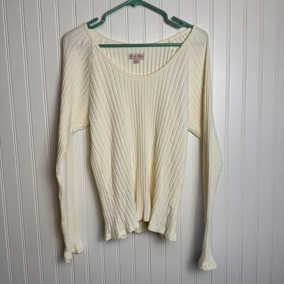 Knox Rose Tops - Knox Rose cream ribbed long sleeve scoop neck tee size medium P2